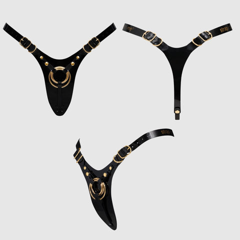 TESTER - LEATHERETTE HARNESS FABULOUS - ONE SIZE - BLACK GLOSSY